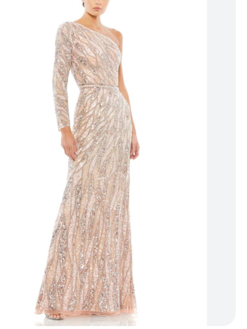 Mac Duggal One-Shoulder Rose Gold Sequin Gown Size 4 Formal Dress